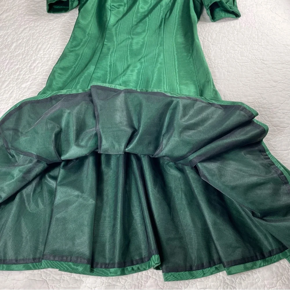🔥Vintage Maggie Breen Puffed Sleeve Bows Midi Green Dress - Picture 7 of 12